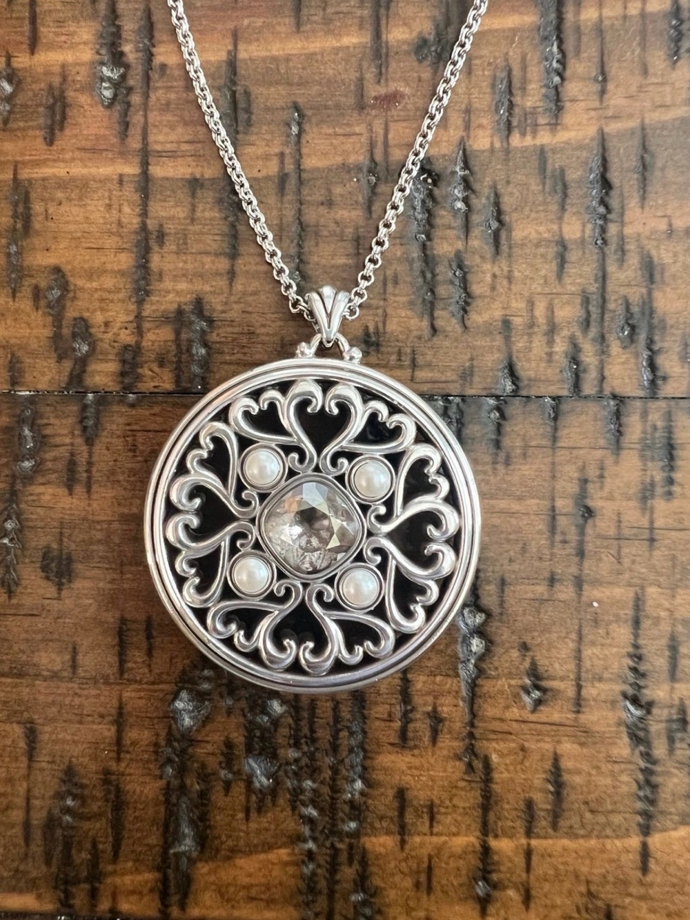 Brighton Emma Medallion
Pendant Necklace Crystal
Simulated Pearls 22"